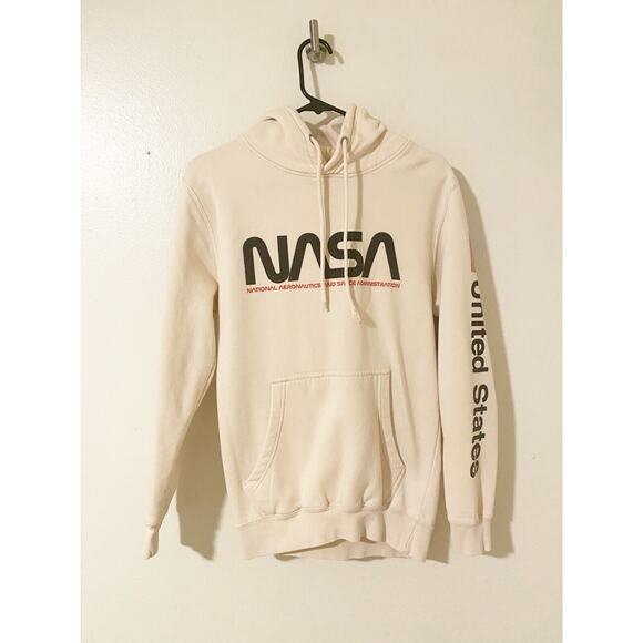 Neon Riot Hoodie Unisex Cream NASA Fall Winter Drawstring Size Small - Picture 1 of 5